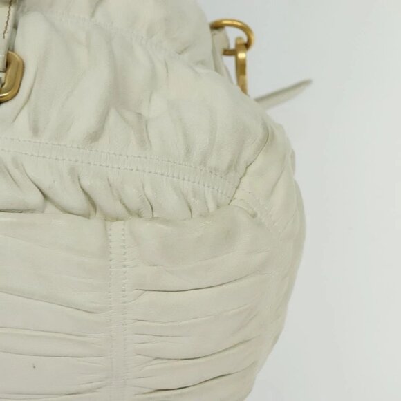 PRADA Hand Bag Leather 2way White Gold Auth gh676 - Picture 4 of 16